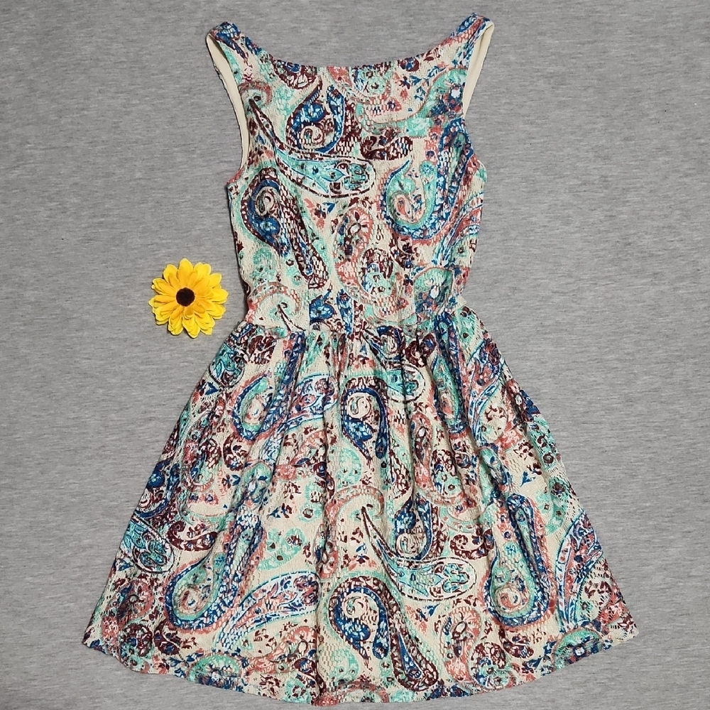 Y2K Xhilaration Paisley Print Lacey Sleeveless Summer Mini Tank Dress - Picture 1 of 14